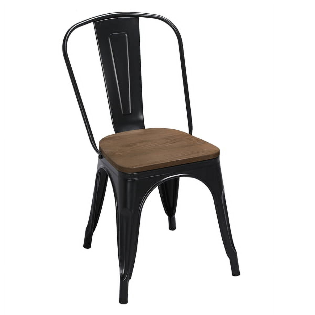 Alden Design Metal Dining Chairs Side Chairs with Wooden Seat, Set of 4, Black