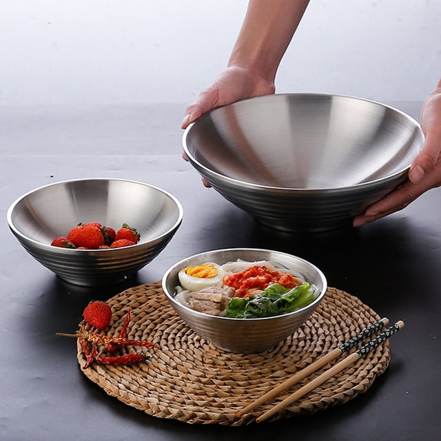 YAOMOBB Non-slip Stainless Steel Bowl Creative Stainless Steel Soup Bowl Korean Style Golden Silver Color Fruit Salad Bowl Single Layer Tableware Kitchen Utensils