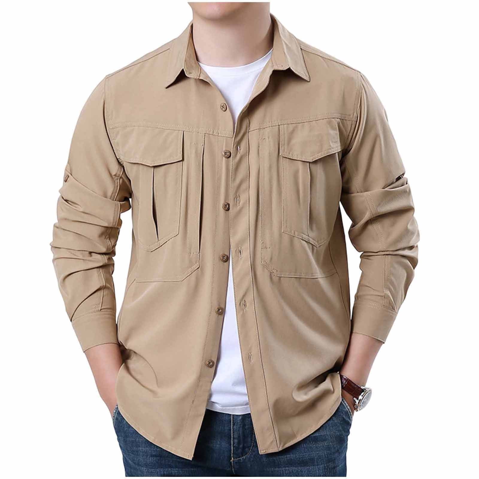 zfhfof Fishing Shirt for Men Long Sleeve Quick Dry Outdoor Cargo Shirts Lightweight Button Down Work Shirt with Pockets
