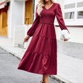 thumbnail image 1 of Vestido de manga farol para mujer Vestido suelto de cintura alta Jersey elegante Vestido largo fluido Hugtrwg Para estrenar, 1 of 7