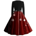 thumbnail image 4 of Christmas Dresses for Women Women's Vintage Classic Dress Long Sleeve Christmas Print Round Neck Swing Dress for Christmas Party,Deep Red,3XL, 4 of 5