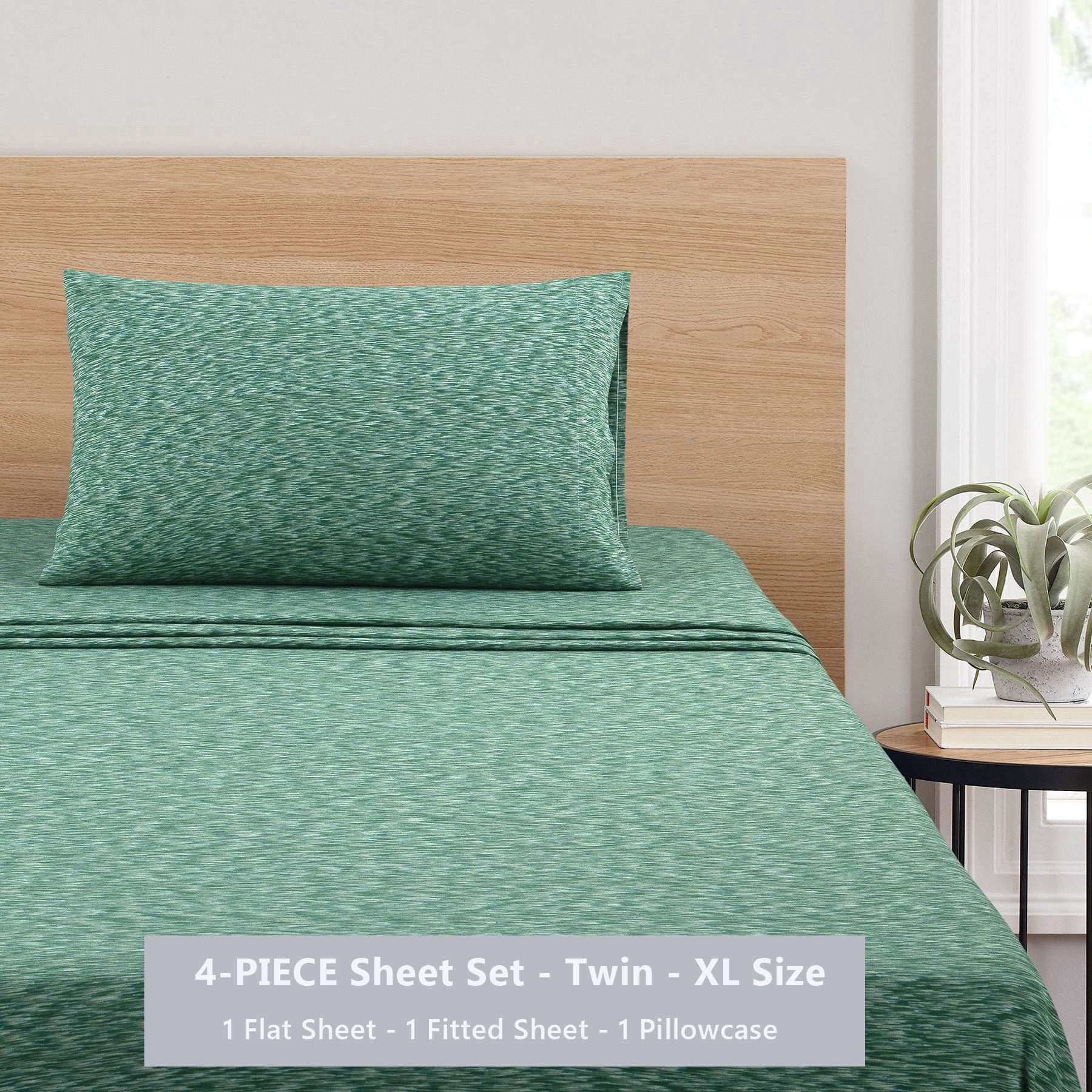 Mainstays 100% Cotton Extra Soft Jersey Bed Sheet Set, Twin-XL Green Sage Crackle, 3 Pieces