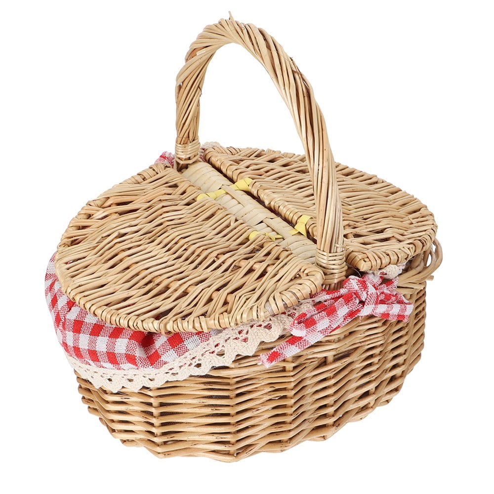 Bread Storage Basket Handheld Basket Outdoor Picnic Basket with Double Lids