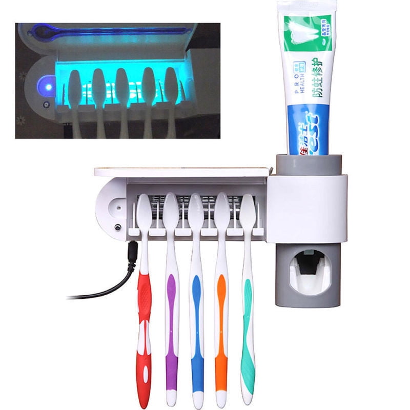 5 Toothbrush Sterilizer Holder Wall Mount Stand Automatic Toothpaste Dispenser 