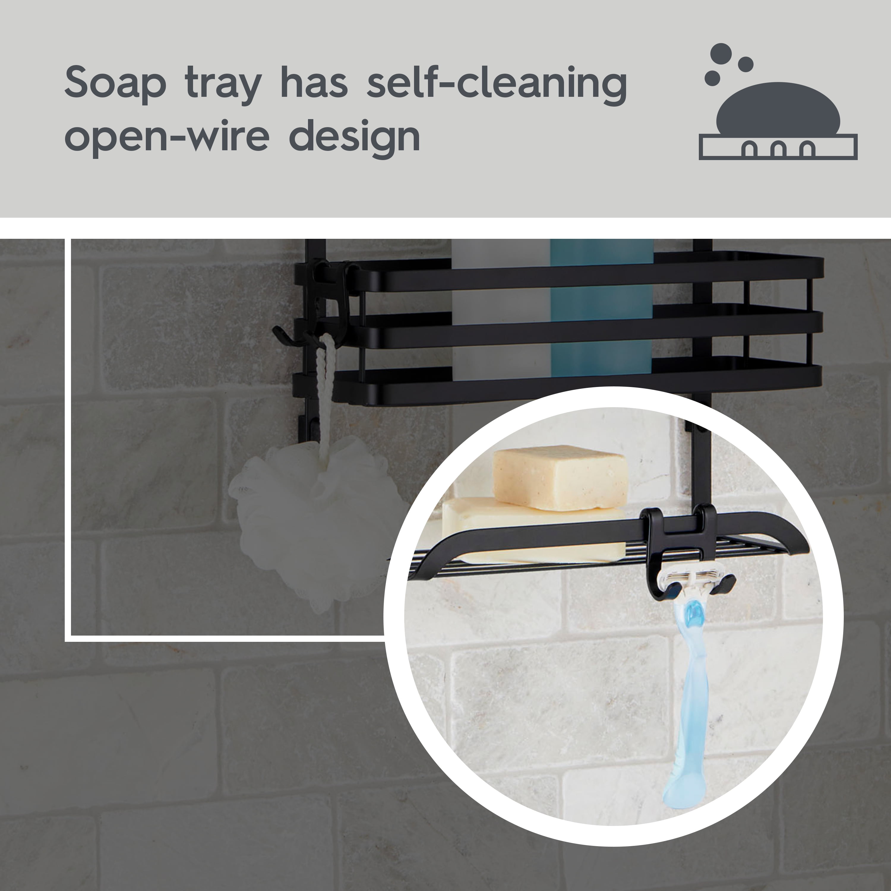 BHG Flat Wire Shower Caddy with 3 Shelves Black Bathroom Organizer