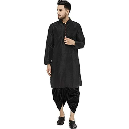 

Royal Kurta Mens Silk Loop Button Dhoti Kurta (44 Black 4)