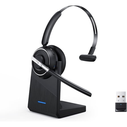 V5.2 Computer Bluetooth Headset with Microphone for PC, with Noise Cancelling Mic, USB Dongle, Charging Base & Mute Button for Work/Cell Phones/Computer/Call Center/Zoom