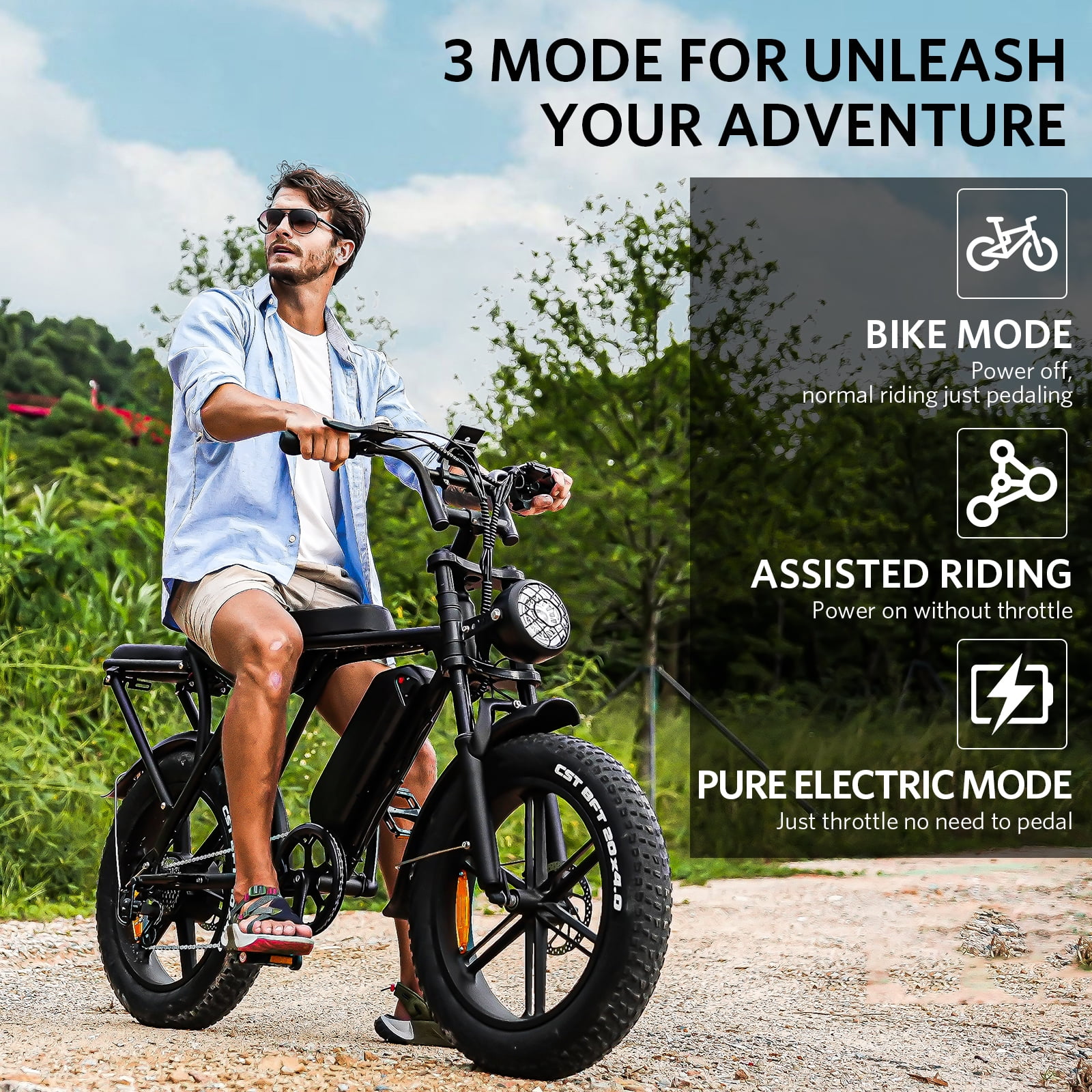 Hipatoo Electric Bike for Adults, Peak 1000W Electric Bicycles, Ebike Moped Style with 48V 15Ah Battery, Up to 31MPH, 20'' Fat Tire Ebike, Dual Disc Brakes Mountain Bike, E-bike UL2849