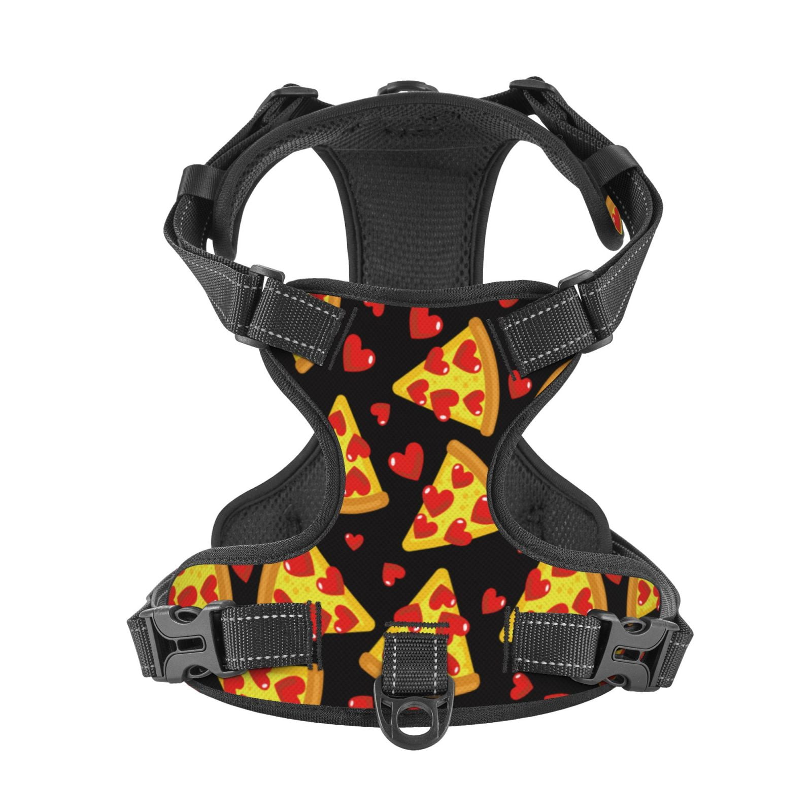 Kdxio Cartoon Pizza Print No Pull Dog Harness Adjustable Reflective Oxford Easy Control Medium Large Dog Harness for Training and Everyday-Large