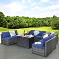 thumbnail image 4 of Gymax 9 PCS Patio Rattan Furniture Set Fire Pit Table Storage Black W/ Cover Navy, 4 of 10