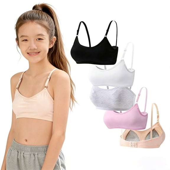 Training Bras for Teen Girls Wireless Cotton Lightly Padded Bras Adjustable Straps Back Closure Soft Comfort Kids First Bra 10-14 Years