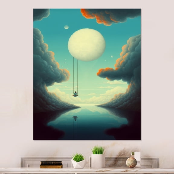 DESIGN ART Designart "Swinging In The Sky" Surrealism Landscape Wall Art Prints 12 in. wide x 20 in. high