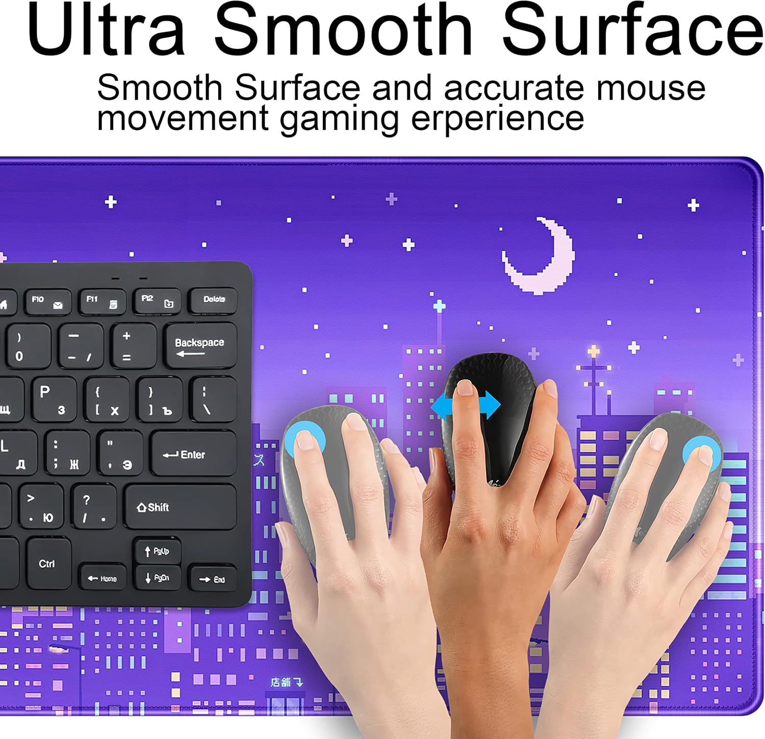 Purple Anime Tokyo City Mousepad Retro Neon Pixel XXL Deskmat, Gaming Anime Cool Kawaii Large Mouse Pad, 31.5x15.75 Inch, Perfect for Girl Gamers