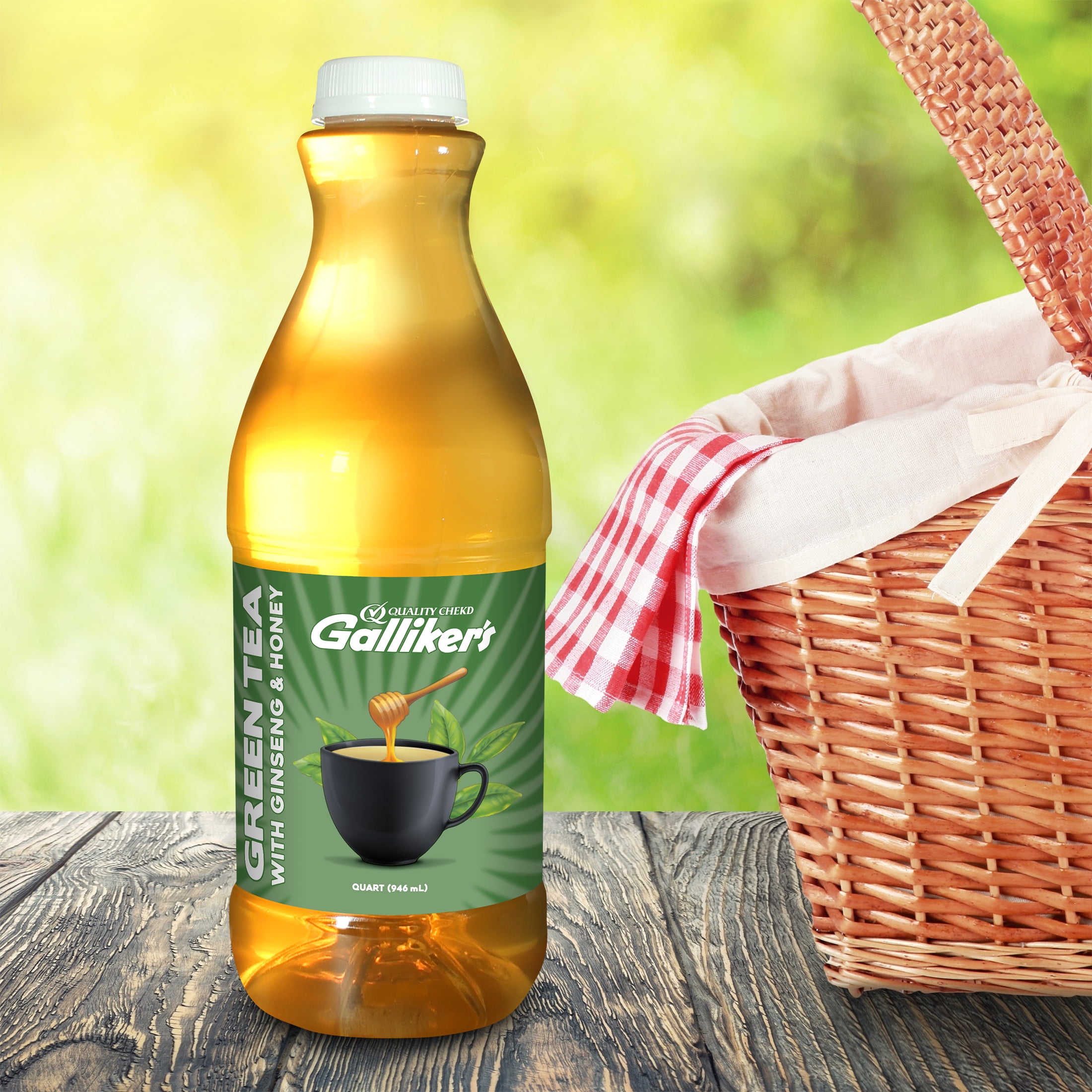 Galliker's Green Tea, Quart, Plastic Bottle, Naturally Caffeinated