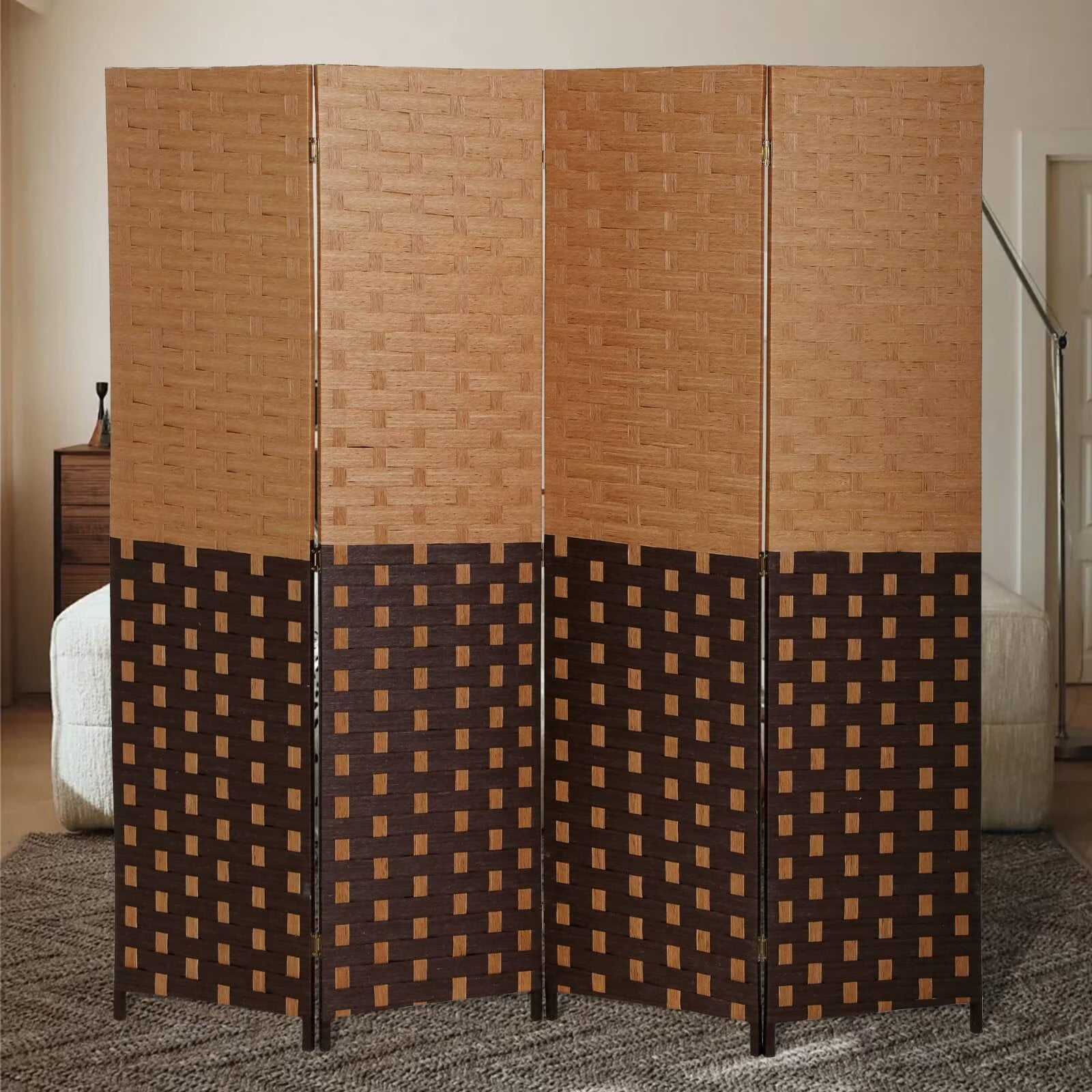 4 Panel Room Dividers Foldable Privacy Screen Decorative Indoor Screen 6TF Wooden Office Dividers Partition Wall for Home, Office, Bedroom, CM