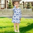 thumbnail image 5 of Girls' long-sleeved dress Bows Blue and White Flower Girls' A-line dress with ribbed cuffs Soft and comfortable, 5 of 6