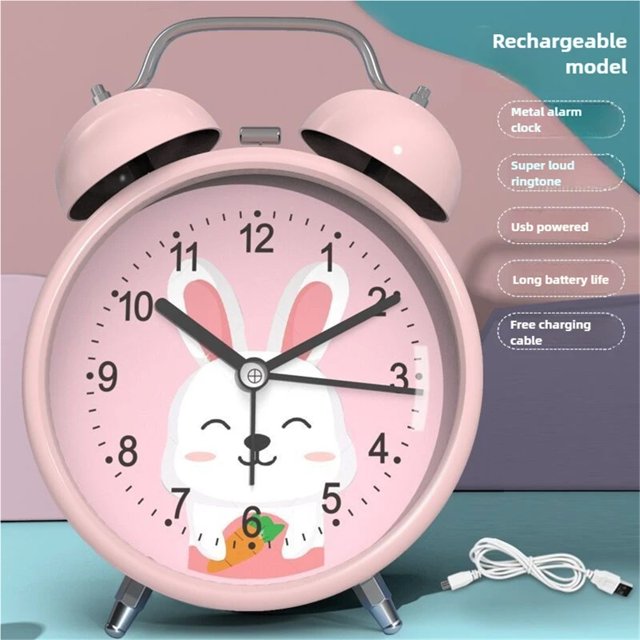 Silent Non-Ticking Analog Quartz 4 Inches Battery Operated Twin Bell Loud Alarm Clock with Backlight for Bedroom