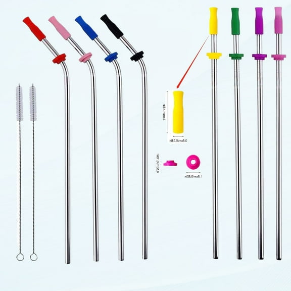 10pcs Reusable 10.5 Inch Stainless Steel Metal Straws with Silicone Tips and Buckle for 20-40 Oz Drinking Straws RamblersTumblers Rumblers Cold Drinks, Extra Long (10.5 Inch)