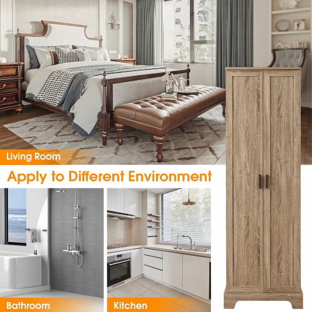 Bellemave 71"H Tall Bathroom Storage Cabinet with Adjustable Shelves, Wood Tall Storage Cabinet 2 Doors for Bathroom, Office, Kitchen, Brown