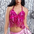 thumbnail image 2 of Felirenzacia Women's Sequined Tassel Fringe Halter Tank Top, Belly Dance Sparkly Glitter Camisole, Hot Pink,Free Size, 2 of 8
