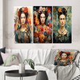thumbnail image 1 of Designart "Coral Blue Mexico Art Selfportrait With" Portrait Wall Art Set Of 3 - Coral Mexican Art Gallery Wall Set For Home Decor, 1 of 6