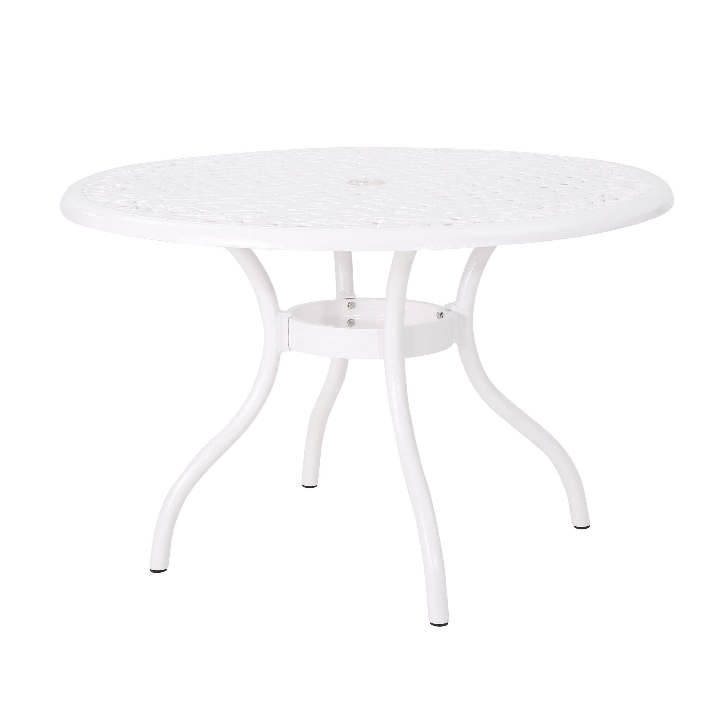 Outdoor Cast Aluminum Round Dining Table 48 Inch, Large Leisure Desktop for Patio Garden, White