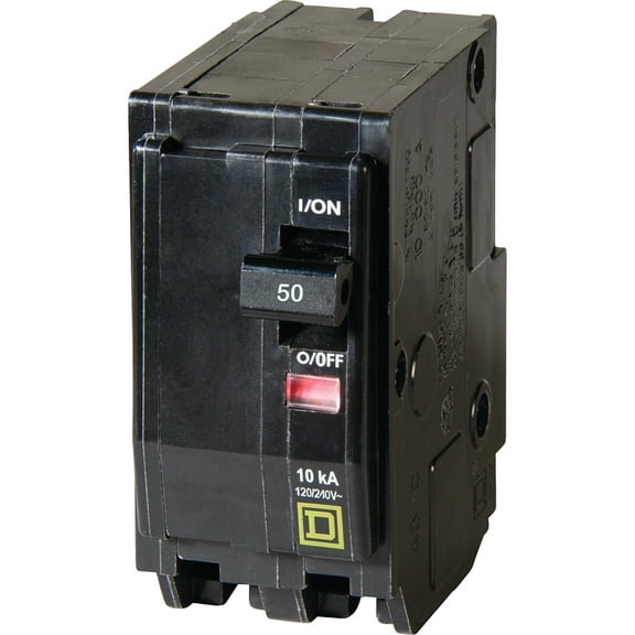 Square D QO QO250C Circuit Breaker, Mini, 50 A, 2-Pole, 120/240 VAC, 48 VDC, Black, Plug