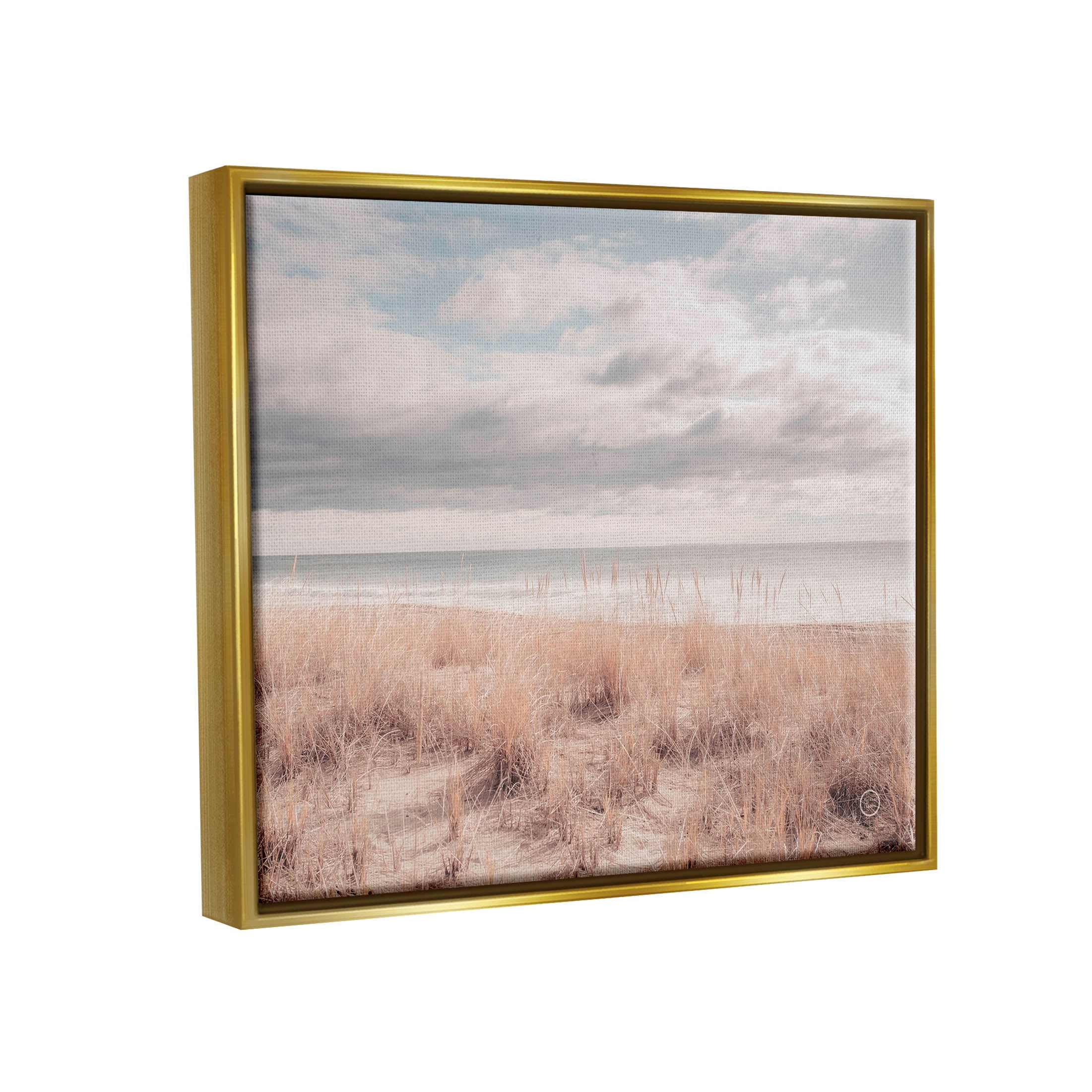 Stupell Industries Grassy Ocean Shore Horizon Photograph Metallic Gold Floating Framed Canvas Print Wall Art, Design by Nathan Larson