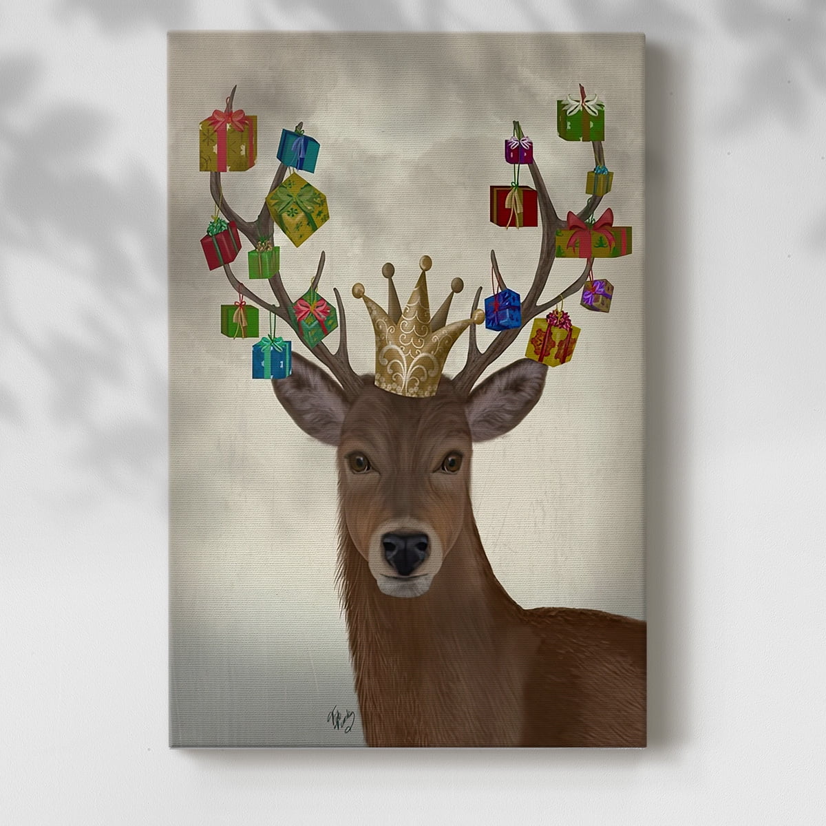 Christmas Gift Bearing Deer- Gallery Wrapped Canvas