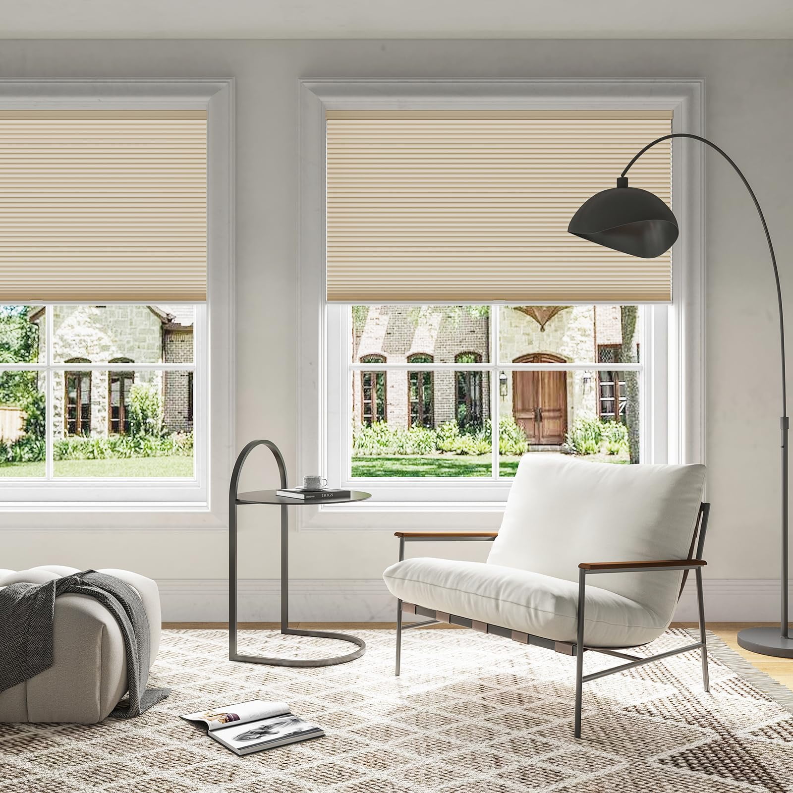 Keego Cellular Shades Cordless Honeycomb Shades for Windows Pull Down Blackout Cellular Blinds 9/16" Single Cell Thermal Insulated Blinds for Home Office(Beige,64"W x72"H)