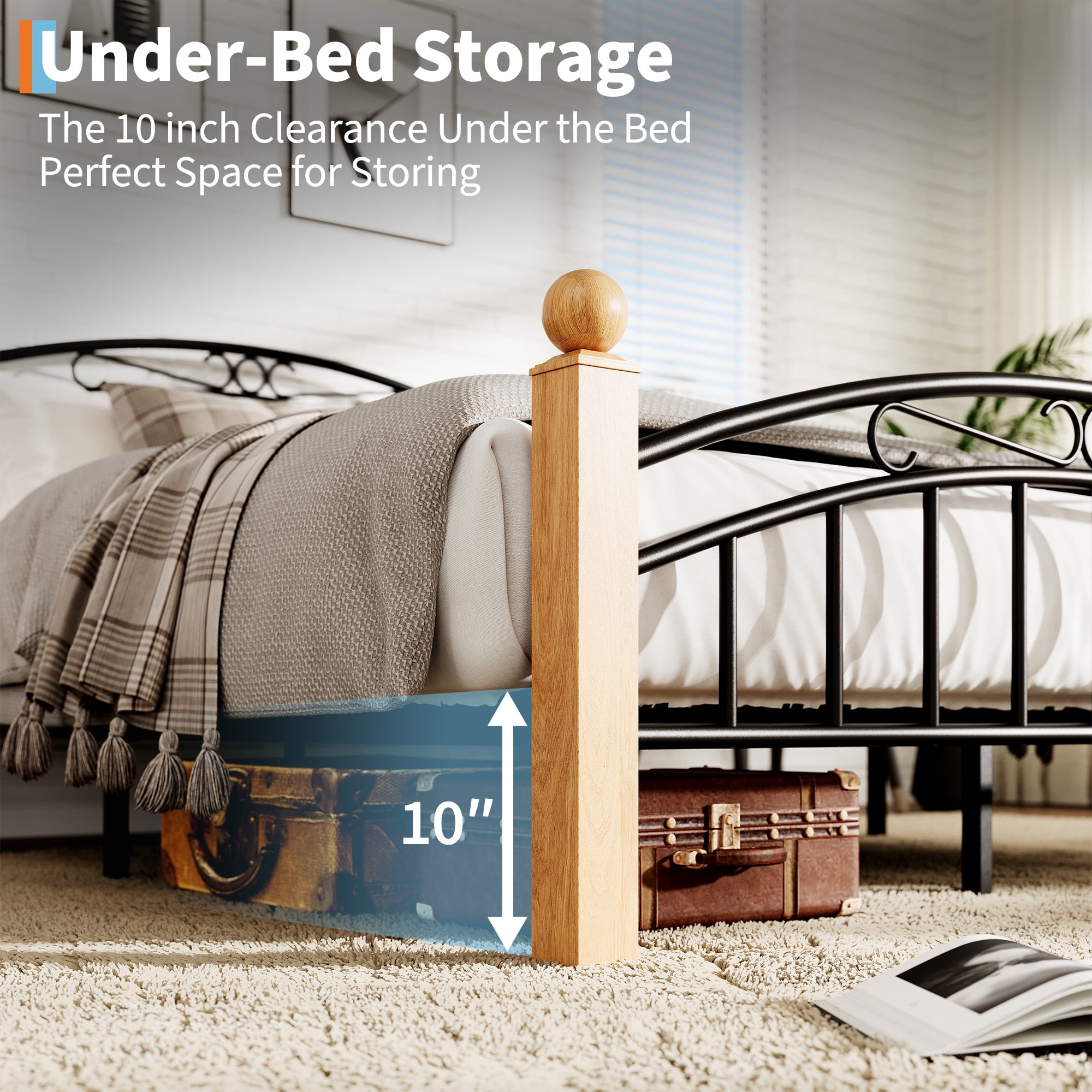 Industrial Twin/Full/Queen/King Size Metal Platform Bed Frame, Mattress Foundation with Victorian Style, Iron-Art Headboard/Footboard/Under Bed Storage/No Box Spring Needed