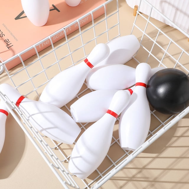 FENGGUIQU 12Pcs Bowling Ball And Pin Set White Plastic For Hand Eye Coordination Training Indoor Play