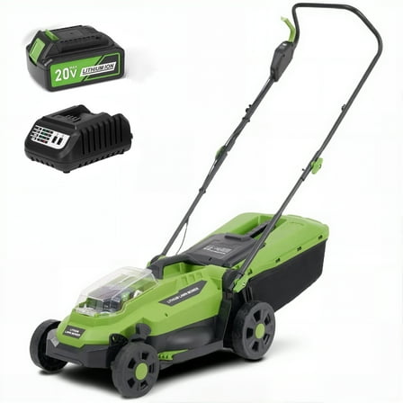 GASKY 20V 13" Cordless Lawn Mower, Electric Grass Cutter with Brushless Motor,4.0Ah Battery & Charger Included,5 Height Adjustment,Green