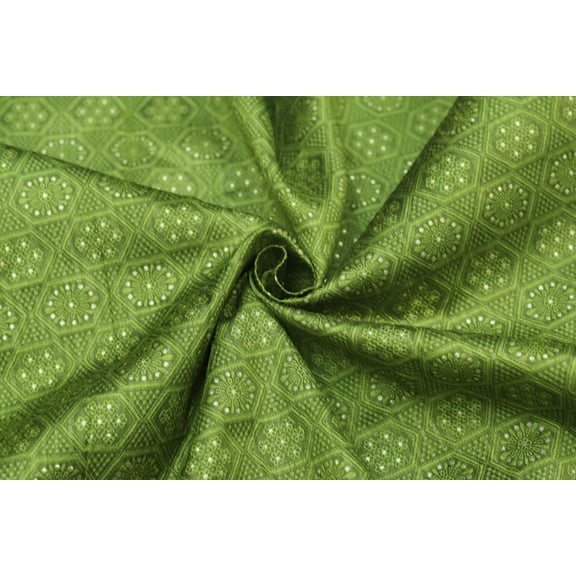 TRILOKI Geometric Fabric Green Jacquard Embroidery Poly Brocade 44 Sewing DIY Crafting Fashion Design Fabric By The Yard