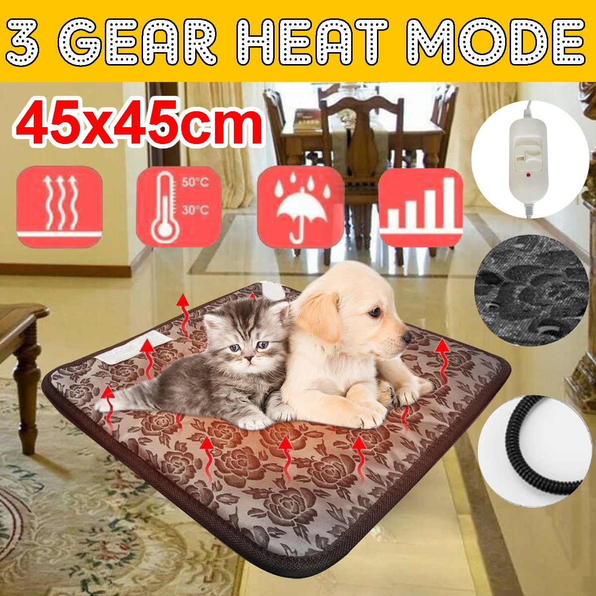 Waterproof Pet Heated Warmer Bed Pad Puppy Dog Cat Bed Mat Electric
