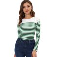 thumbnail image 1 of INSPIRE CHIC T-Shirt à Manches Longues Rayé pour Femmes Halloween Color Block TG Vert Foncé, 1 of 4
