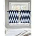 thumbnail image 5 of Navy Blue Moire Ombre Tier Curtains 36 Inch Length,Sheer Curtains for Bedroom Living Room,Water Ripple Stripe Farmhouse Rod Pocket Voile Drapes Kitchen Curtains Small Half Window 27.5"x36" 2 Panels, 5 of 7
