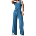 thumbnail image 2 of ICHUANYI Clearance Womens Casual V Neck Pocket Sleeveless Wide Jumpsuits Rompers(Blue, XL) ICHUANYI WER2023081115766, 2 of 8