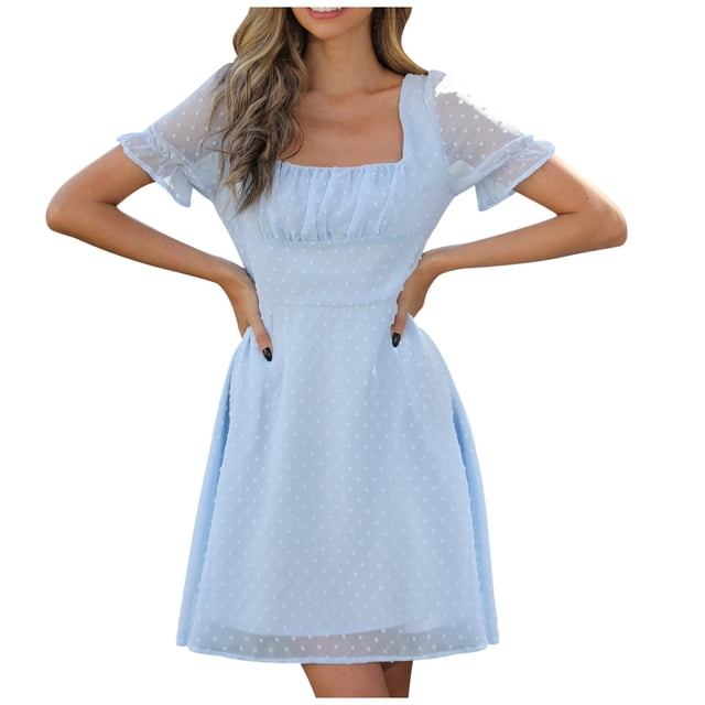 Bigersell Robes de Soirée Femmes Mode Robe à Manches Courtes à Volants Robes de Mariage pour Mariée Robes Fourreau Grande Taille pour Femmes, Style 17644, Bleu TG