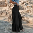 thumbnail image 5 of Womens Casual Pants Elasticated High Waist Trousers Plus Size Wide Leg Pants Solid Pleated Trousers Ruffled Hem Trousers, 5 of 8