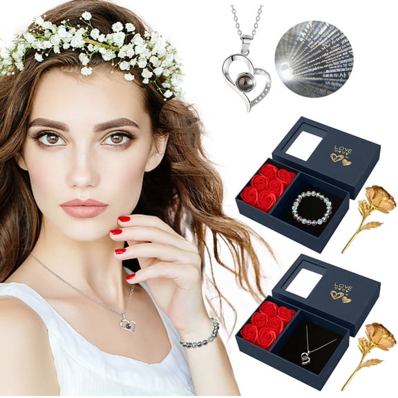Yannianjz under $5 2Pcs Rose Bracelet Gift Set, Simulated Rose and Crystal Bracelet Gift Set, Eternal Flower Jewelry Gift Box, Romantic Valentine's Day Present for Her