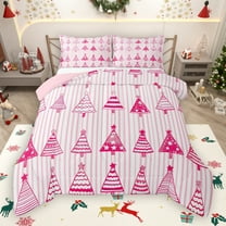 Manfei Cartoon Xmas Tree Bedding Comforter Set,Merry Christmas Twin Comforter Sets,Pink Geometric Striped Bedding Set For Girls Kids,Super Cozy Room Decor Reversible,2 Pieces