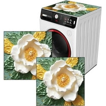 Washer and Dryer Covers for the Top, 19.7" x 23.6" White Flowers Dust Cover Pad for Room Decoration, Non-slip Washing Machine Covers Pad for Laundry, Easy to Clean