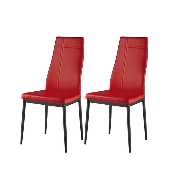 Bri Kitchen Dining Chairs Red Faux, Modern Red Leather Dining Chairs