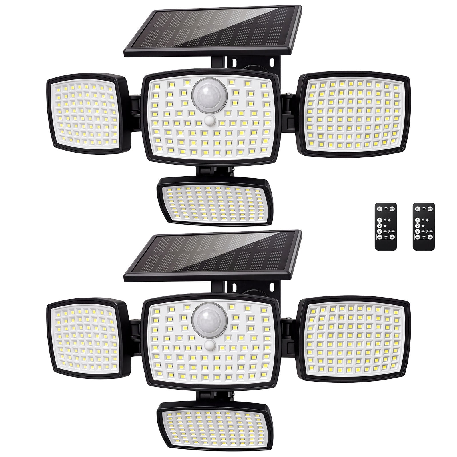 Hoodink Solar Outdoor Lights 4500LM 306LED Motion Sensor Security Light, 4 Heads, IP65 Waterproof, 270° Wide Angle, 3 Modes, Remote Control for Yard/Backyard