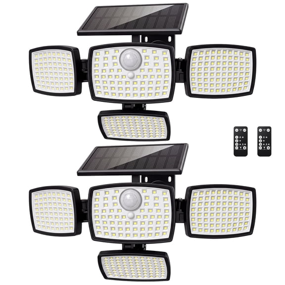 Hoodink Solar Outdoor Lights 4500LM 306LED Motion Sensor Security Light, 4 Heads, IP65 Waterproof, 270° Wide Angle, 3 Modes, Remote Control for Yard/Backyard