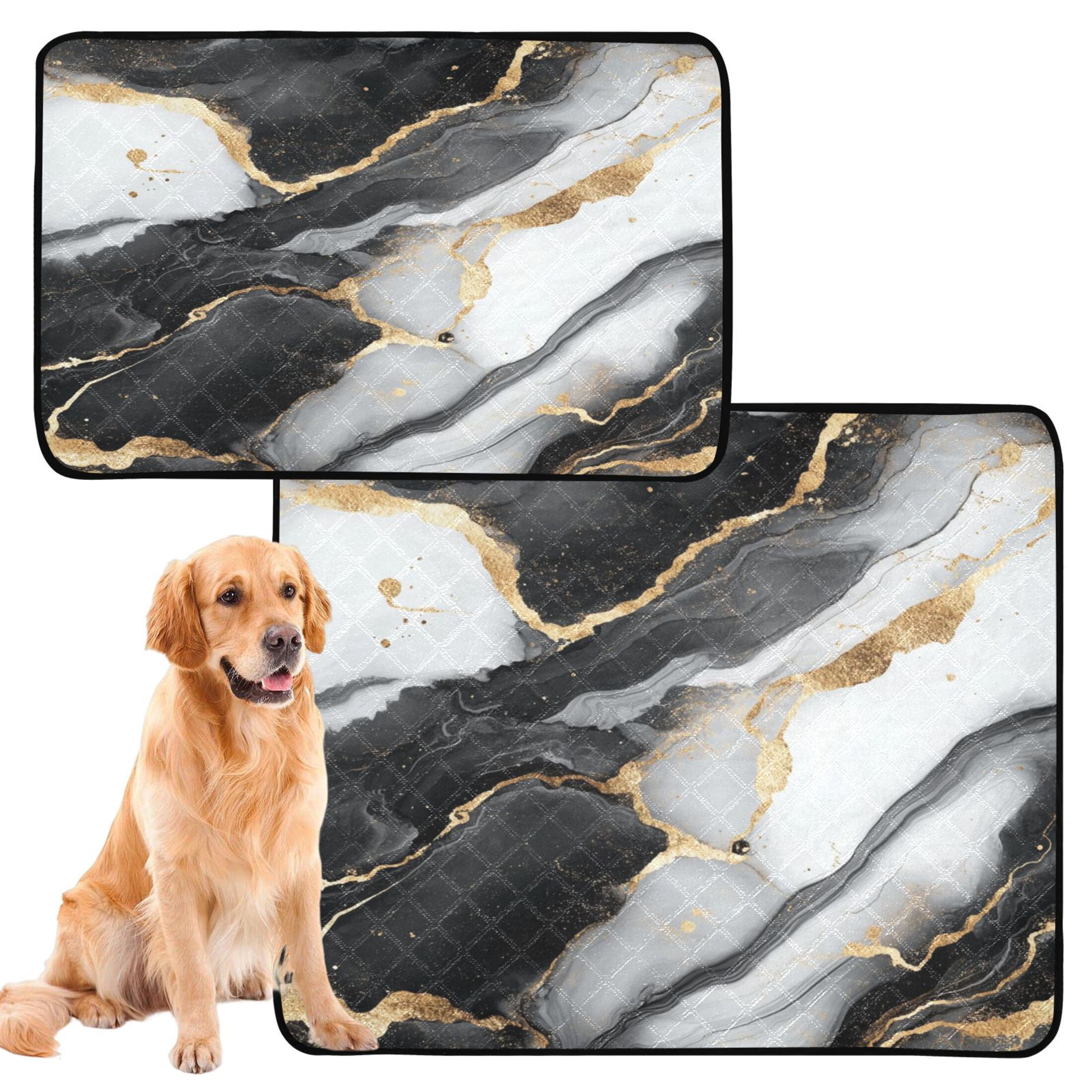 Qxltty Gilt Black Veined Marble Cat litter Pads Pet Set of 3 Diaper Mats Center Anti-leakage Layer Absorbent Soft and Comfortable