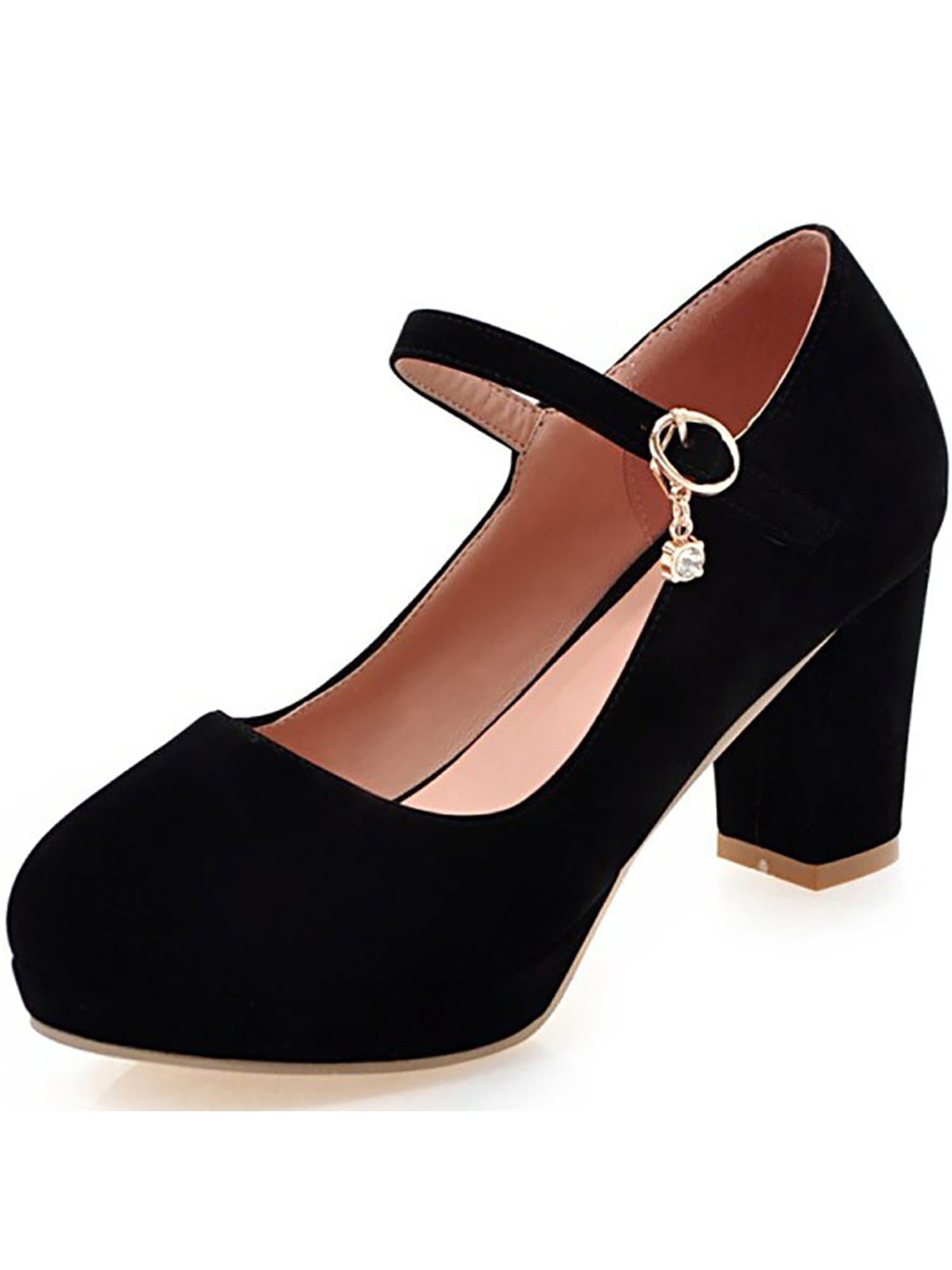 Details about   Women's Round Toe Mary Jane Ladies High Heels Ankle Strap Shoes Work Dress Pumps 