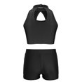 thumbnail image 2 of TiaoBug Kids Girls Gymnastics Dance Costume Hollow Front Sequin Crop Top with Shorts Dancewear Black 10, 2 of 5