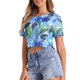 thumbnail image 4 of Top Impreso con Hojas Inspire Chic para Mujer, Cuello Redondo, Semi-Translúcido, Crop Top XL Azul, 4 of 5